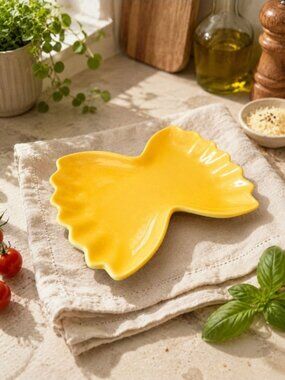 New Yellow Modern Bow Tie Pasta Ceramic Serving Candy Trinket Tray Decor Gift